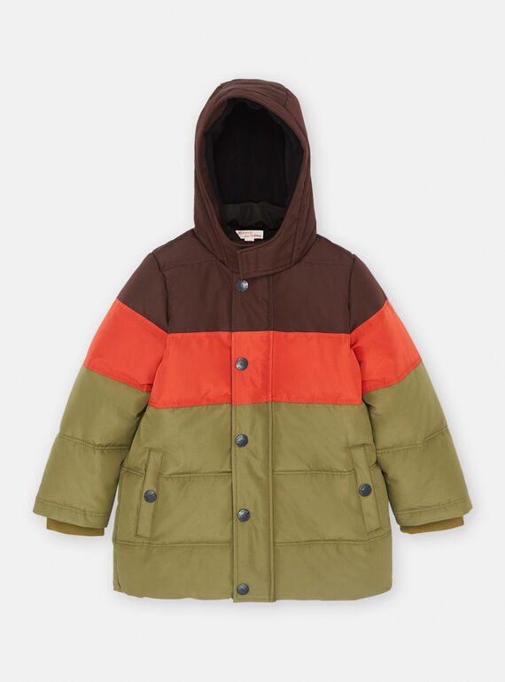 Brown, orange and khaki hooded down jacket SOGRODOU3 / 23W902D1D3EI808