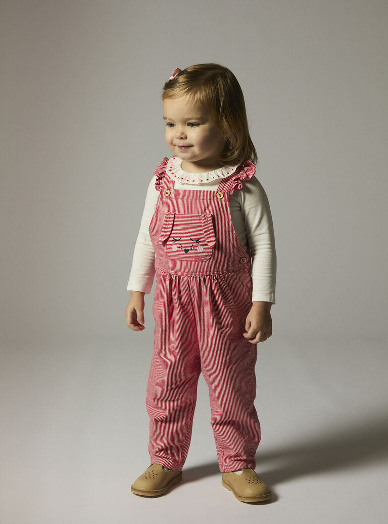 Baby girls' red striped dungarees Baby girls' red striped dungarees WIKASAL / 25SG0932CBLA001