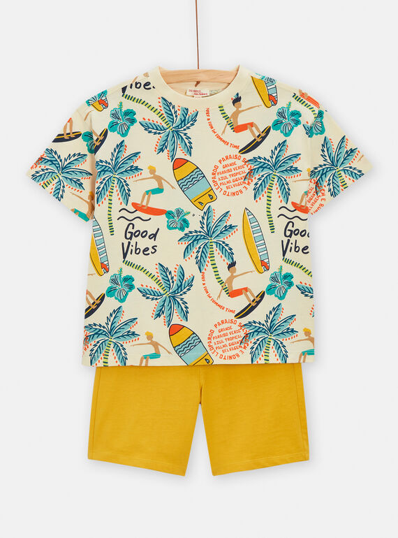 Ecru and yellow set with beach print for boys TOPLAENS1 / 24S902S4ENSA002