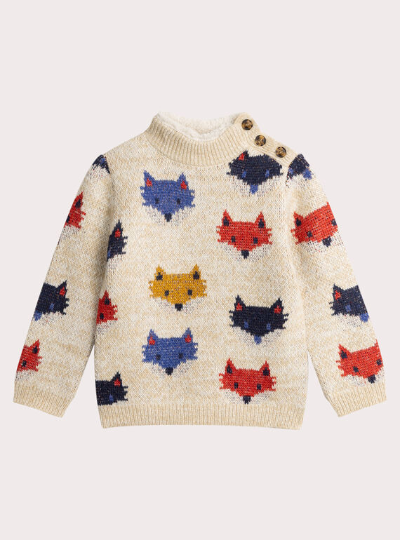 Ecru sweater in fox print jacquard for boys  VOROPUL / 24W902P1PUL008