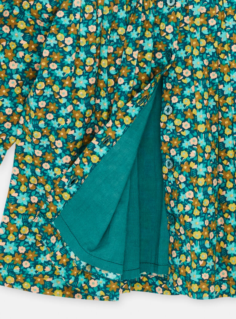 Baby girl's petrol blue dress with floral print Baby girl's petrol blue dress with floral print SIDUROB1 / 23WG09P2ROB716