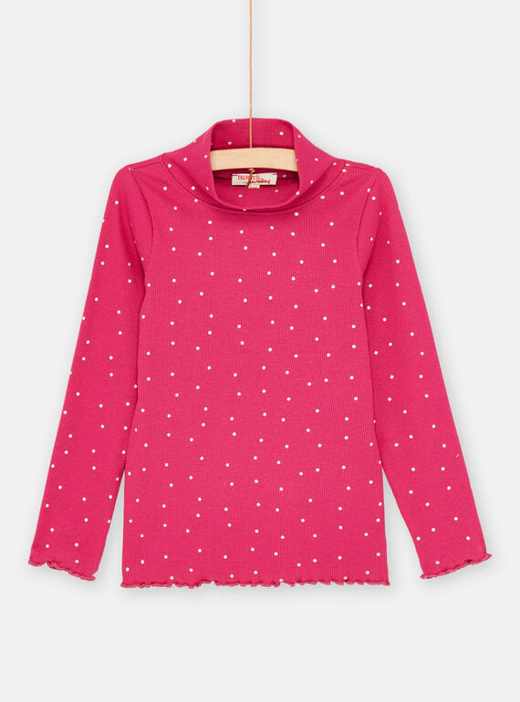 Girls' petunia pink polka-dot under-sweater SAJOSOUP4 / 23W901N7SPL310