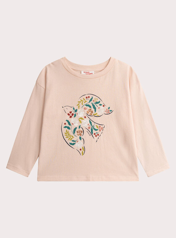 Powder pink Irondelle animation T-shirt for girls  VAKLITEE2 / 24W90142TMLD319