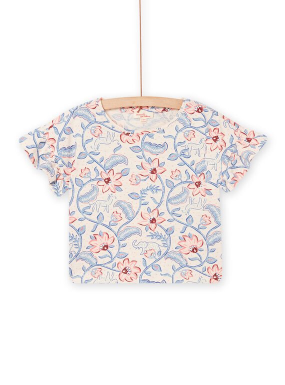 Child girl's cream, blue and pink short sleeve T-shirt NASANTI1 / 22S901S4TMCA002