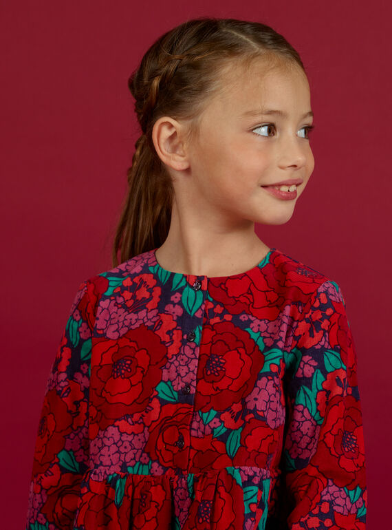 Girl's corduroy floral print long sleeve dress MAFUNROB1 / 21W901M3ROBH703