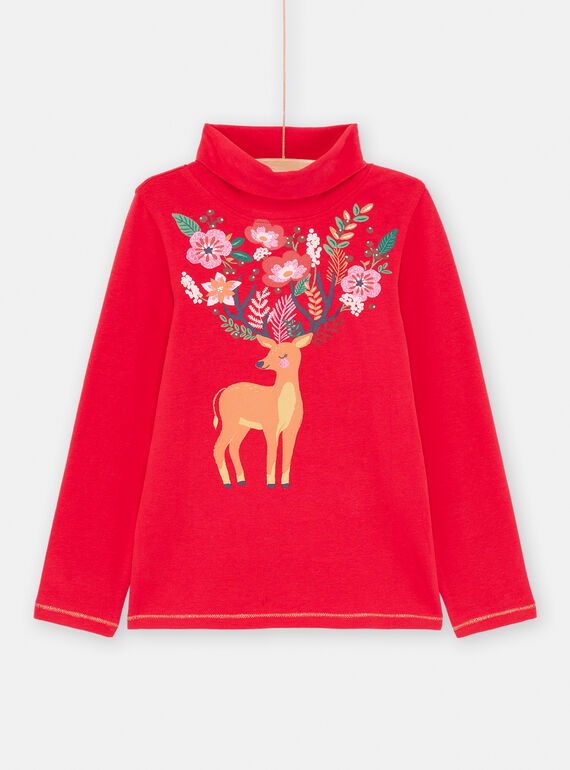 Girl's ruby under-sweater with deer motif SAWAYSOUP / 23W901S1SPLF529
