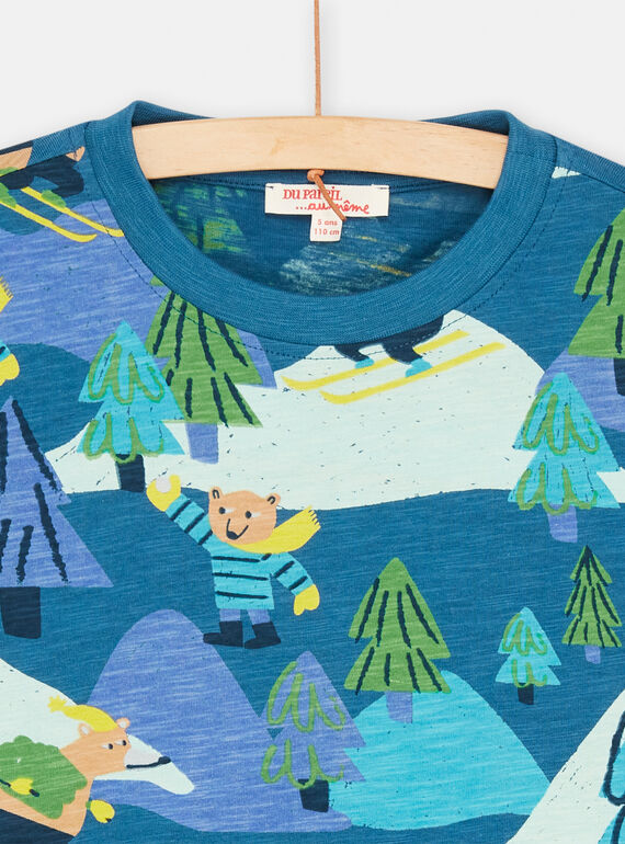Boy's French blue T-shirt with mountain and bear print SODUTEE2 / 23W902P3TMLC226
