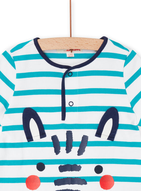 Turquoise short jumpsuit with stripes print RUPLACOM2 / 23SG10P2CBL202