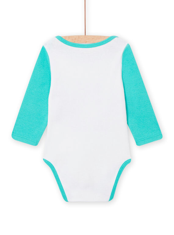Baby boy white and turquoise racoon bodysuit NEGABODRAT / 22SH14I4BDL000