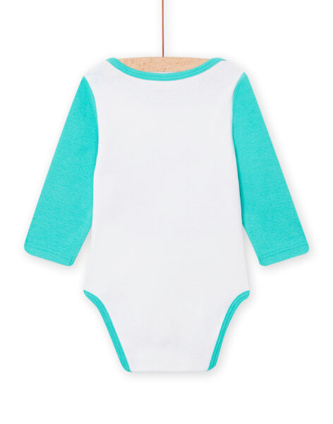 Baby boy white and turquoise racoon bodysuit NEGABODRAT / 22SH14I4BDL000