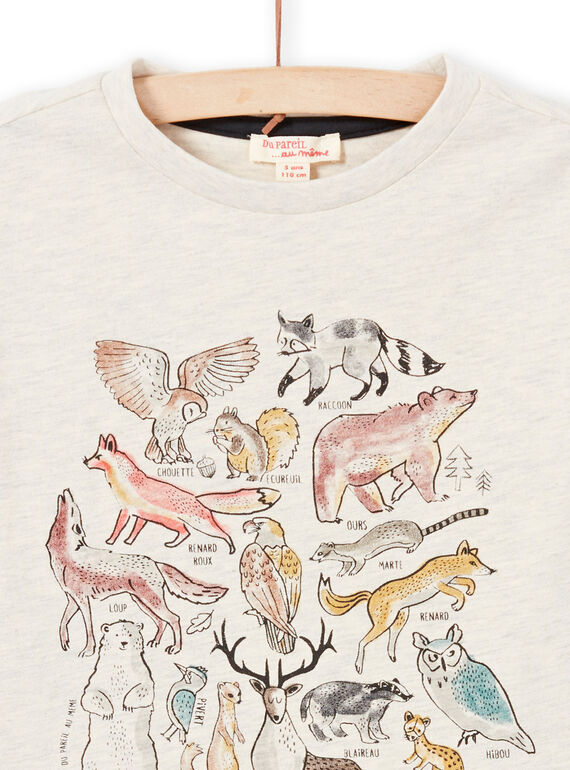 Boy's beige long sleeve t-shirt with forest animals print MOSAUTEE3 / 21W902P2TMLA013