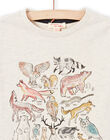 Boy's beige long sleeve t-shirt with forest animals print MOSAUTEE3 / 21W902P2TMLA013