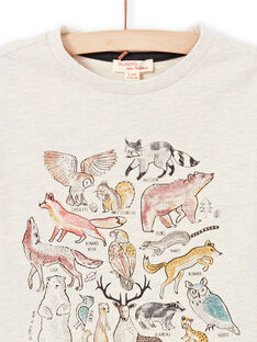 Boy's beige long sleeve t-shirt with forest animals print MOSAUTEE3 / 21W902P2TMLA013