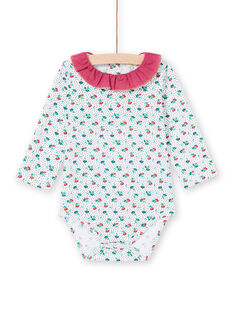Baby girl's long sleeve ruffled collar bodysuit with floral print MITUBOD / 21WG09K1BOD001