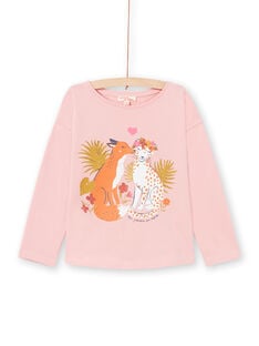 Pink long-sleeved T-shirt with fox and leopard print, baby girl MASAUTEE3 / 21W901P3TML303