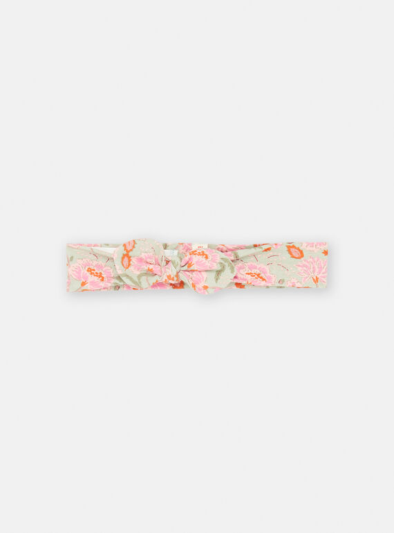 Green-gray and pink floral print headband for baby girls SYIVERBAN / 23WI09J1BAN631