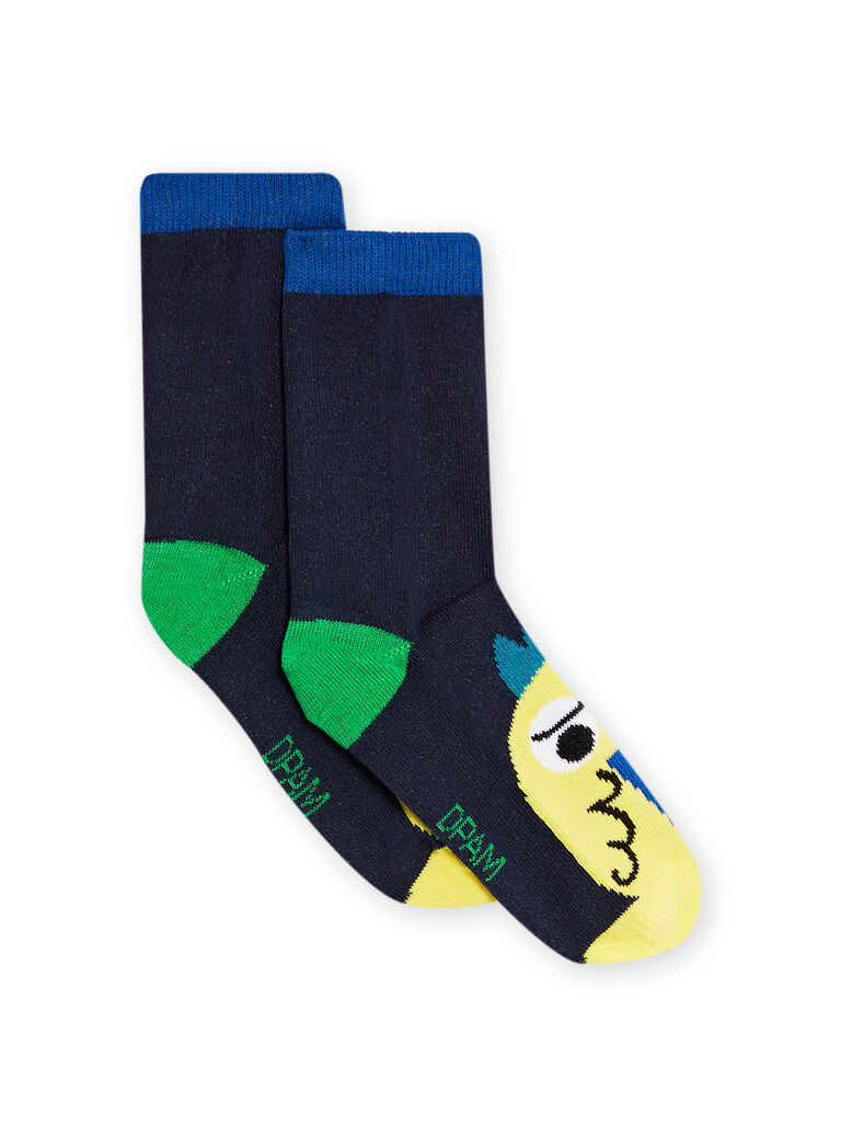 Child boy midnight blue and yellow bird socks NYOGACHO2 / 22SI02O1SOQ705