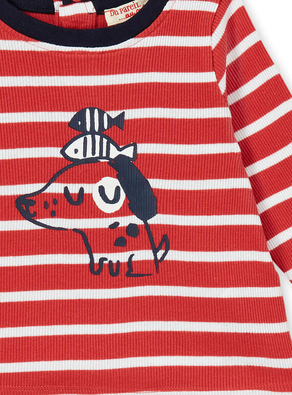 Red and white striped cotton t-shirt baby boy LUJOTEE5 / 21SG1031TML410