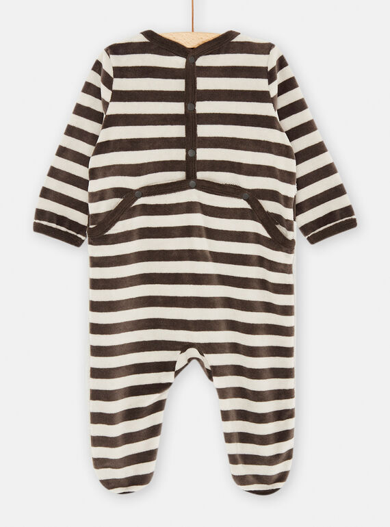 Grey and brown romper with stripes print SEGAGRELAV / 23WH1453GRE942