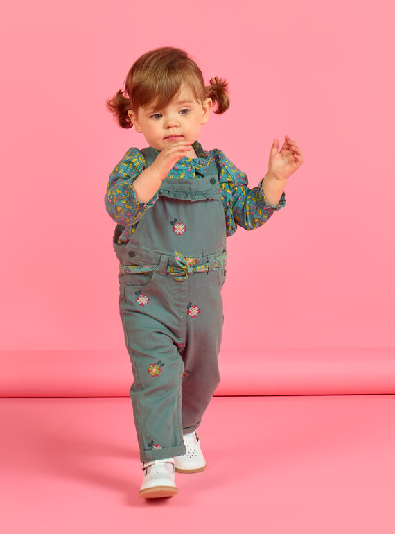 Baby girl khaki floral embroidery overalls MIKASAL / 21WG09I1SAL626