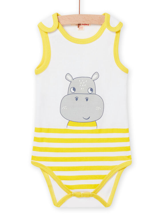 Baby boy sleeveless bodysuit with yellow stripes and hippopotamus print NEGABODHIP / 22SH14J4BDL000