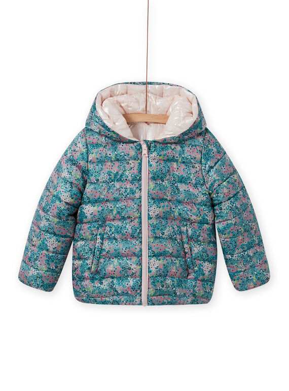 Girl's reversible hooded jacket with flower print MAKADOUNE / 21W90152D3E612