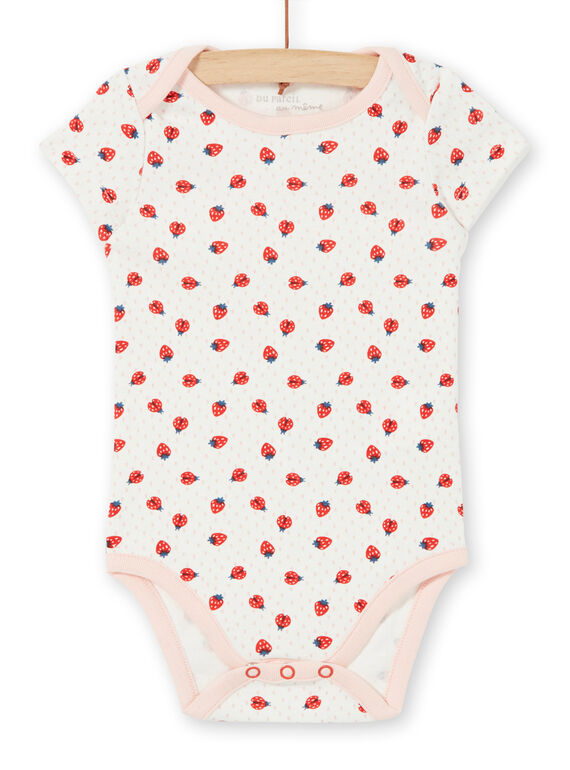 Off white and red strawberry printed cotton bodysuit baby boy LEFIBODANI / 21SH132CBDL001