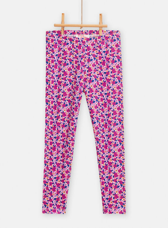 Girl's pink flower print legging TYAPALEG / 24SI0121CAL001
