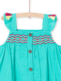 Embroidered dress with green straps child girl JAMAROB3 / 20S901P3ROB629