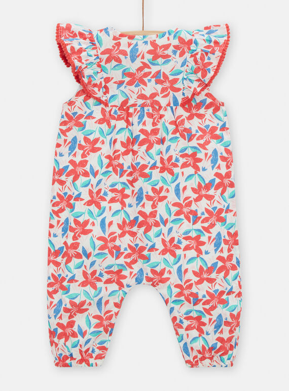 Ecru overalls with floral print for baby girls TICLUSAL / 24SG09O1SAL001