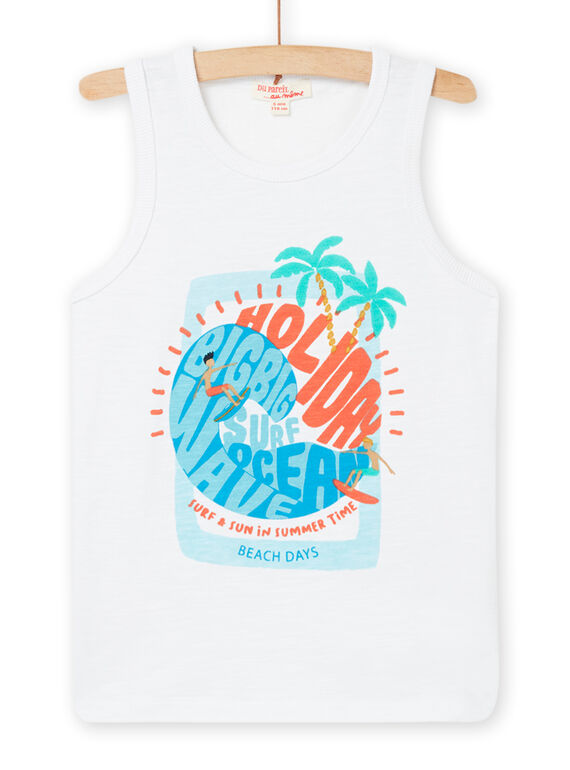 White tank top with fancy print and lettering child boy NOWADEB / 22S902V1DEB000