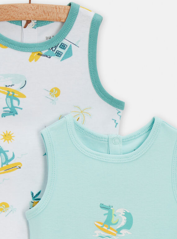 Set of 2 white and blue baby boy bodysuits TEGABODCRO / 24SH1472BOD000