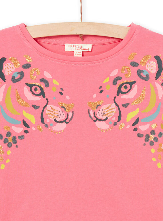 Girl's pink leopard print long sleeve T-shirt MAKATEE2 / 21W901I1TMLD305