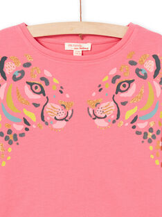 Girl's pink leopard print long sleeve T-shirt MAKATEE2 / 21W901I1TMLD305