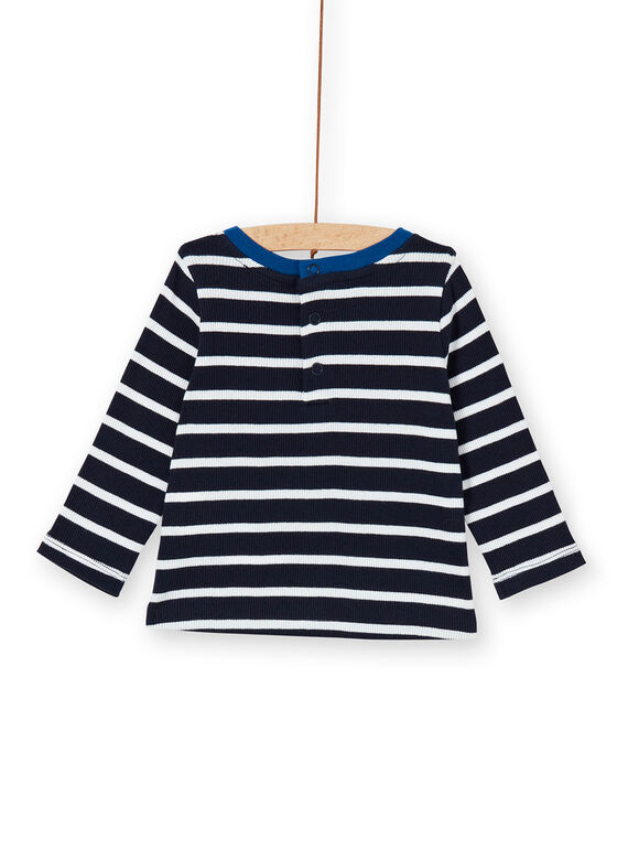 Dark blue and white striped cotton t-shirt baby boy LUJOTEE4 / 21SG1032TML713