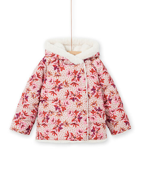 Reversible hooded parka ecru and pink child girl MACAPARKA / 21W90162PARD329