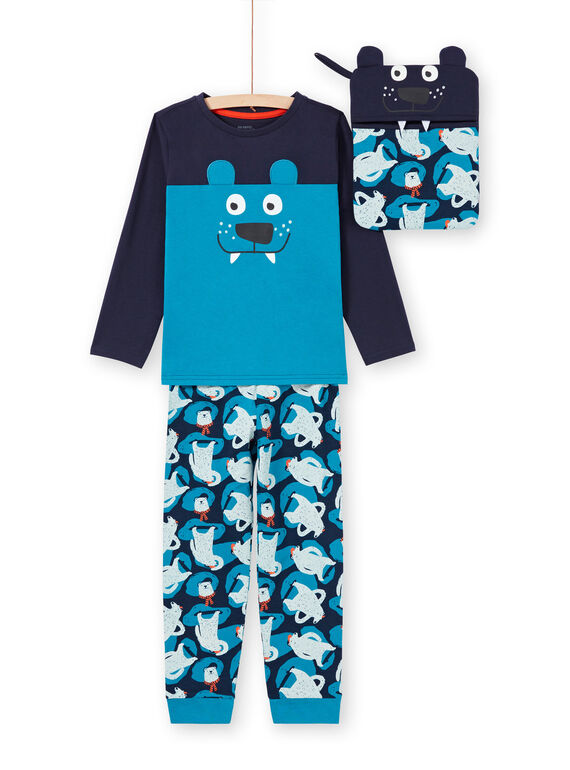 Boy's blue and navy blue pajama set T-shirt and pants MEGOPYJMAN2 / 21WH1271PYG705