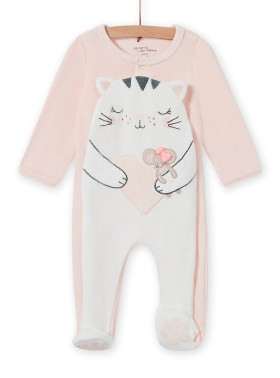 Pale pink romper with cat motif for baby girl MEFIGRECHA / 21WH1382GRE301