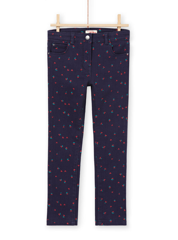 Boy's midnight blue twill pants with flower and heart print MAJOPANT3 / 21W90121PANC205