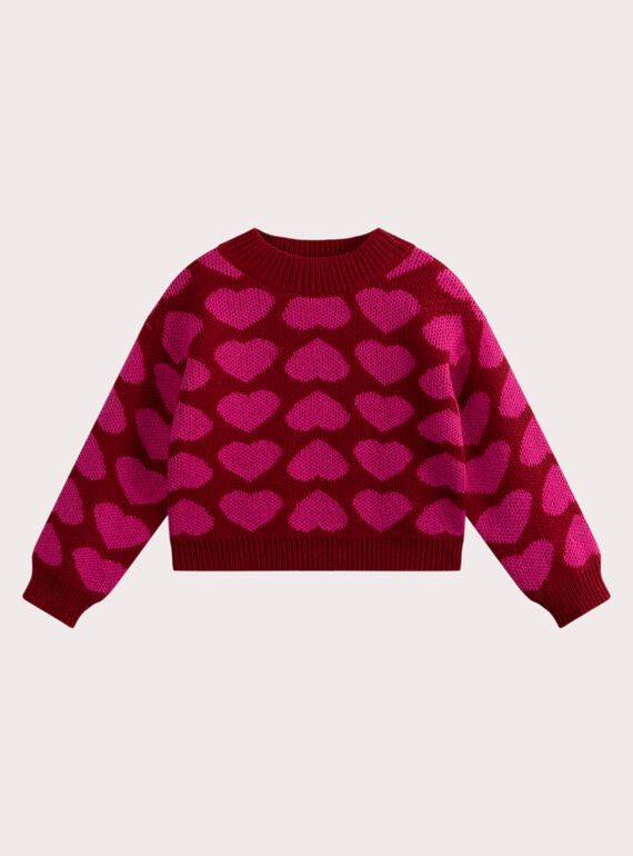 Red jacquard heart sweater for girls  VAKOPULL / 24W90131PULF529