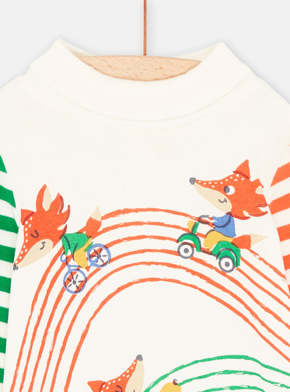 Baby boy dark ecru bodysuit with striped sleeves SUKHOBOD / 23WG10Q1BOD003