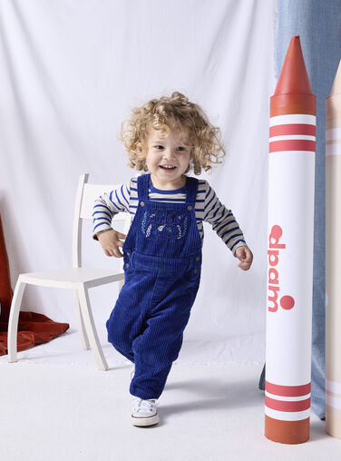 Long blue velvet overalls for baby boy  VUROSAL2 / 24WG10P2SALC207