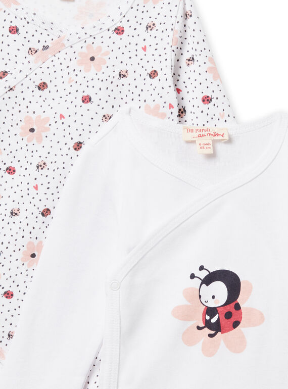 Set of 2 bodysuits with ladybugs and flowers print birth girl NOU1BOD3 / 22SF0341BDN000