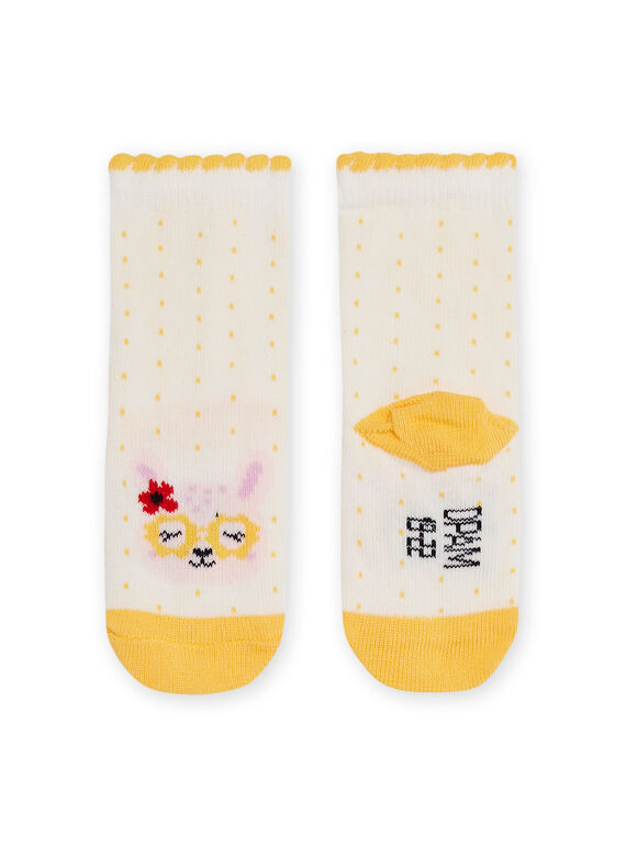 Ecru and yellow socks with animal heads design baby girl NYILUSOQ / 22SI09P1SOQ001