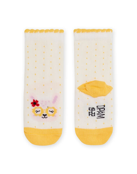 Ecru and yellow socks with animal heads design baby girl NYILUSOQ / 22SI09P1SOQ001