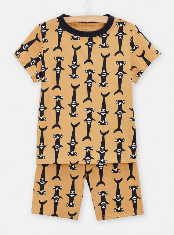 Beige pyjamas with phosphorescent shark print for boys TEGOPYCREQ / 24SH1253PYJ808