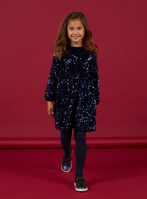 Navy blue velvet dress with sequins child girl MANOROB4 / 21W901Q4ROB070