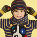 Boy's midnight blue, yellow and red striped beanie with pompom