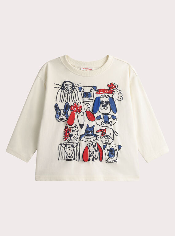 Long-sleeved ecru dog-design T-shirt WOKATEE1 / 25S90231TML005