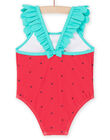 Strawberry red one-piece swimming costume with heart print RYIMER1 / 23SI09RAMAIF515